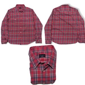 Untuckit Men's Lightweight Flannel Button Up Heather Red Plaid Slim Fit Shirt